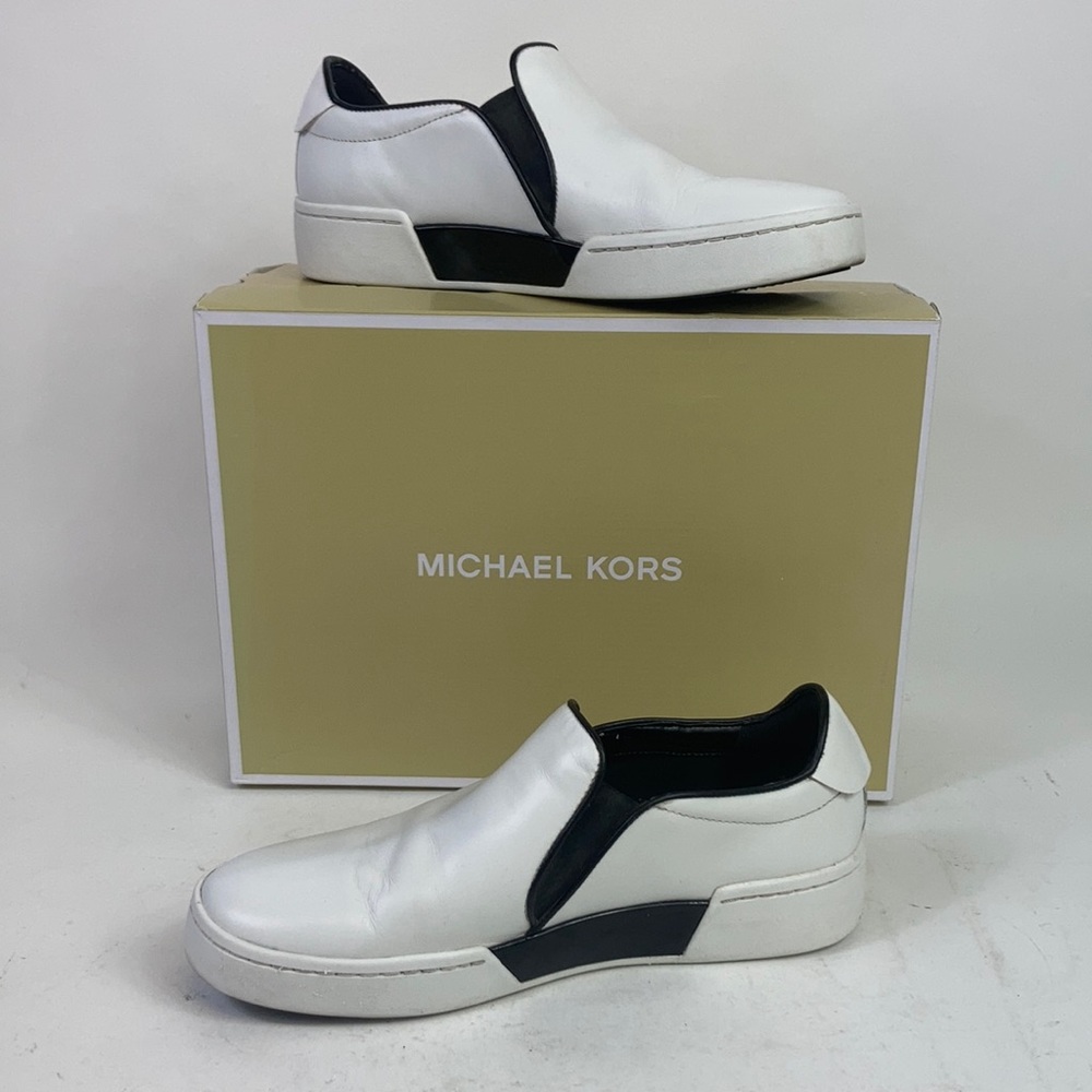 Women MK Michael Kors Brenden Casual Slip On Sneaker Leather Optic White Sz 8.5